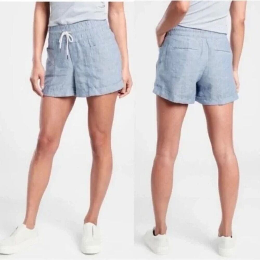 Athleta Cabo Linen 4" Short in Chambray Blue Plus Size 26 NWT